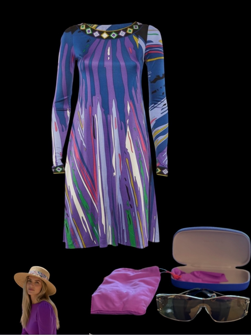 Emilio Pucci Purple Multi-Color Abstract Long Sleeve Dress - Picture 5 of 5